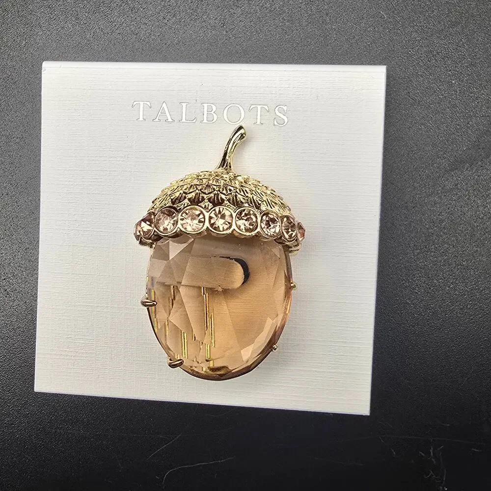 Talbot's Faux Topaz Rhinestone Acorn Brooch NWT In Box Fall Autumn Jewelry
